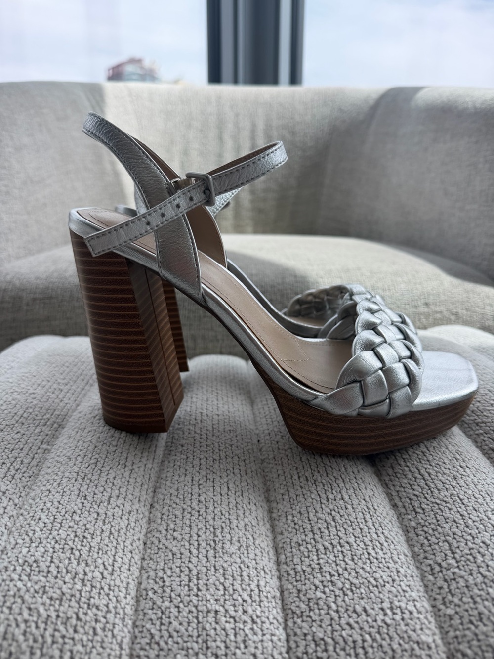 Silver Braided Platform Heel Sandals - Women